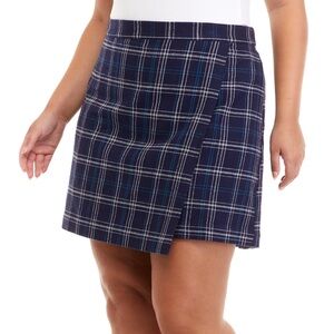 True Craft Faux Wrap Plaid Mini Skirt Blue Navy Check Women’s Size 18W